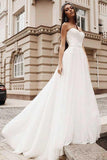 A-Line Sweetheart Sweep Train Tulle Wedding Dress with Appliques WD268 - Pgmdress