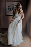 A-Line Sweetheart Sweep Train Wedding Dress with Appliques Beading WD393 - Pgmdress