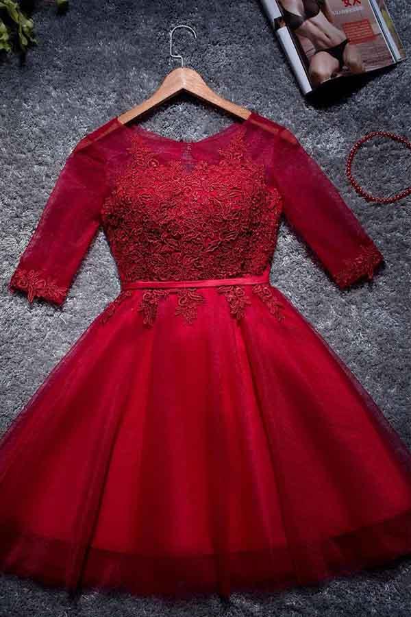 A-line Tulle Homecoming Dresses Scoop Red Short/Mini Prom Dresses PD049 - Pgmdress