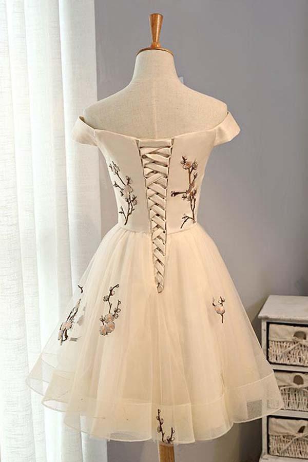 A-line Tulle Short Prom Dress Homecoming Dress With Embroidery PD130 - Pgmdress