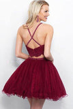 A Line Two Piece Appliques Burgundy Short Homecoming Dresses with Beading PD263 - Pgmdress