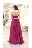 A-line Two Piece Fuchsia Prom Dresses Long Split Tulle Evening Dresses PSK219 - Pgmdress