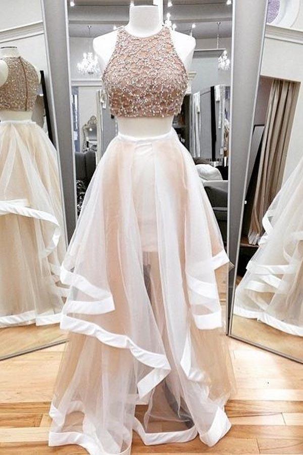 A-line Two Piece Tulle Prom Dresses Party Dresses Evening Dresses PG515 - Pgmdress