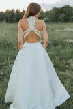 A Line Two Pieces Lace White Wedding Dresses With Pockets WD403 - Pgmdress