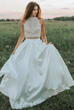 A Line Two Pieces Lace White Wedding Dresses With Pockets WD403