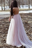 A-line V-neck 3D Flower Eleagnt Tulle Long Prom Dress PSK136 - Pgmdress