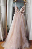 A-line V-neck 3D Flower Eleagnt Tulle Long Prom Dress PSK136 - Pgmdress