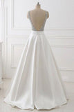 A-line V-neck Beaded Top Ivory Satin Long Prom/Evening Dress PG601 - Pgmdress