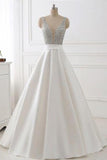 A-line V-neck Beaded Top Ivory Satin Long Prom/Evening Dress PG601
