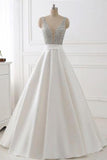 A-line V-neck Beaded Top Ivory Satin Long Prom/Evening Dress PG601 - Pgmdress