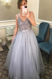 A-line V-Neck Beading Floor Length Grey Prom/Formal Dress PG995