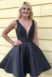 A Line V Neck Black Simple Homecoming Dresses with Pocket PD240 - Pgmdress