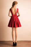 A-Line V-Neck Bowknot Pleats Short Prom Dress Homecoming Dress PG146 - Pgmdress