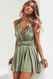 A-Line V-Neck Convertible Style Short Green Homecoming Dress PD256