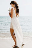 A-Line V-Neck Detachable Train Long Beach Wedding/Bridal Dress WD264 - Pgmdress