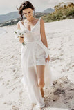 A-ligne col en V train détachable longue plage robe de mariée/mariée WD264