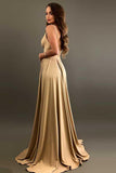 A-Line V-Neck Elastic Satin Bridesmaid Dress with Split BD055 - Pgmdress