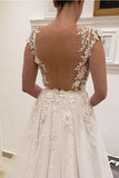 A Line V Neck Ivory Lace Fairy Long Wedding Dresses with Appliques WD382 - Pgmdress