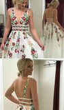A Line V Neck Ivory Lace Prom Dresses with Embroidery Printed Evening Dresse PG901 - Pgmdress