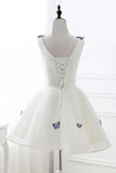 A-Line V-Neck Ivory Organza Homecoming Dress with Appliques PD138 - Pgmdress