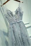 A-line V neck Lace Appliques Tulle Prom Dress Evening Dress PG368 - Pgmdress