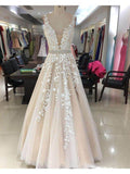 A-line V Neck Light Long Prom Dresses With Tulle A-line/Princess WD207 - Pgmdress