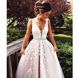 A-line V Neck Light Long Prom Dresses With Tulle A-line/Princess WD207 - Pgmdress