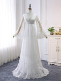 A-line V neck Long Sleeve Wedding Dress Rustic Boho Wedding Dress WD516 - Pgmdress