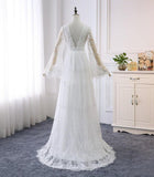 A-line V neck Long Sleeve Wedding Dress Rustic Boho Wedding Dress WD516 - Pgmdress