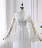 A-line V neck Long Sleeve Wedding Dress Rustic Boho Wedding Dress WD516 - Pgmdress