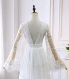 A-line V neck Long Sleeve Wedding Dress Rustic Boho Wedding Dress WD516 - Pgmdress