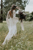 A-line V neck Long Sleeve Wedding Dress Rustic Boho Wedding Dress WD516