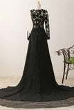 A-line V-neck Long Sleeves Appliques Black Evening Gowns Prom Dresses PG320 - Pgmdress