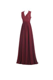 A-line V Neck Open Back Chiffon Long Evening Gown with Lace PG253 - Pgmdress