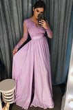 Lila Satin-Ball-/Abendkleid in A-Linie mit V-Ausschnitt und Perlenapplikationen PG743