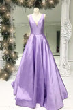 A-line V Neck Satin Simple Prom Dresses Formal Dress PM247 - Pgmdress