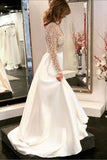 A-line V-neck See Through Bodice Beaded Long Sleeves Wedding Dresses WD454 - Pgmdress