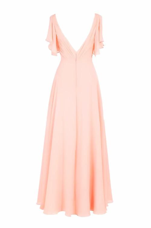 A-line V-neck Short Sleeves Floor Length Chiffon Bridesmaid Dress BD014 - Pgmdress