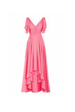 A-line V-neck Short Sleeves Floor Length Chiffon Bridesmaid Dress BD014 - Pgmdress