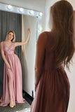 A-Line V-Neck Sleeves Pink Satin Prom/Evening Dress with Split PG744 - Pgmdress