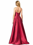 A-line V-neck Spaghetti Strap Burgundy Prom Dresses Long Evening Gowns PG679 - Pgmdress