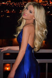 A-Line V-Neck Sweep Train Backless Royal Blue Prom Dress with Split PG618 - Pgmdress