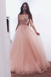 A-Line V-Neck Tulle Backless Prom Dress with Sequins Appliques PG655 - Pgmdress