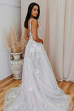 A-line V Neck Tulle Lace Appliques Romantic Wedding Dress Bridal Gown WD480 - Pgmdress