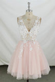 A-line V Neck Tulle Short Pink and White Homecoming Dress Short Prom Dress PD350 - Pgmdress