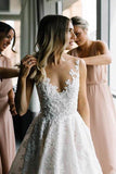 A-line Vintage Lace Wedding Gowns Illusion Neck Wedding Dresses WD318 - Pgmdress