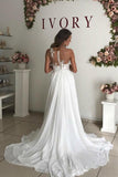 A-Line White Chiffon Appliques See Through Boho Wedding Dress WD344 - Pgmdress