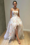 A-Line White High Low Strapless Tulle Appliques Prom Dress PG913