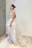 A-Line White High Low Strapless Tulle Appliques Prom Dress PG913 - Pgmdress