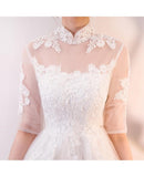 A-line White Lace and Tulle Homecoming Dresses Party Dress with Sleeves PD062 - Pgmdress